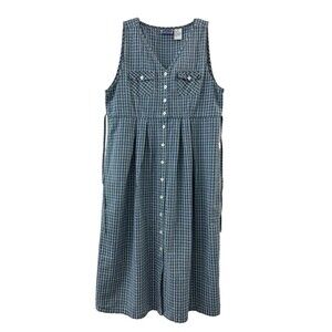 VTG  Erika & Co Gingham Plaid Jumper Maxi Dress ButtonUp XL Cottagecore Layering